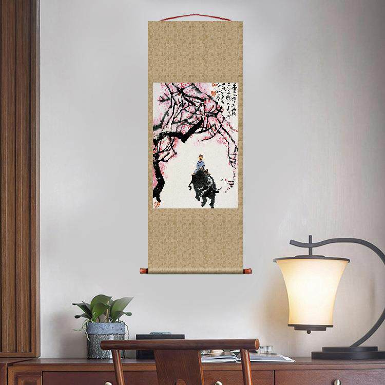 李可染春花灿如霞挂轴卷轴花鸟画名画复制品字画中式书房玄关挂画