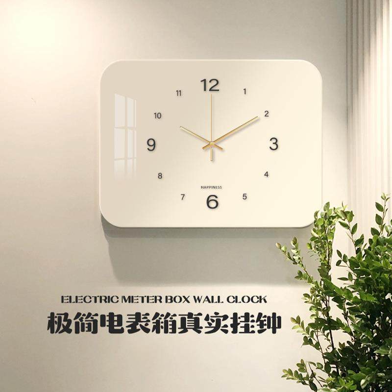 极简黑白电表箱装饰画配电箱弱电箱电闸盒遮挡挂画简约带钟表壁画