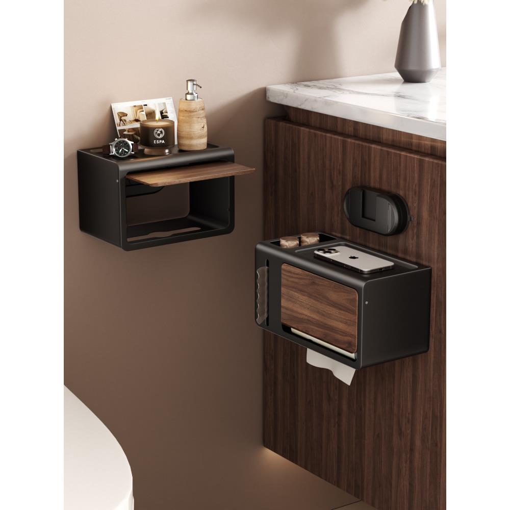 轻奢木纹纸巾盒卫生间浴室洗手间防水纸抽盒壁挂免打孔卷纸置物架