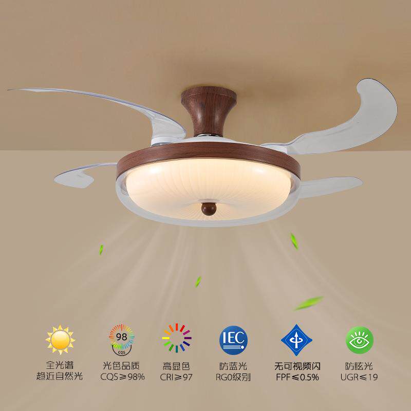 中古风扇灯餐厅卧室复古胡桃木色隐形电扇48寸客厅护眼吊扇灯