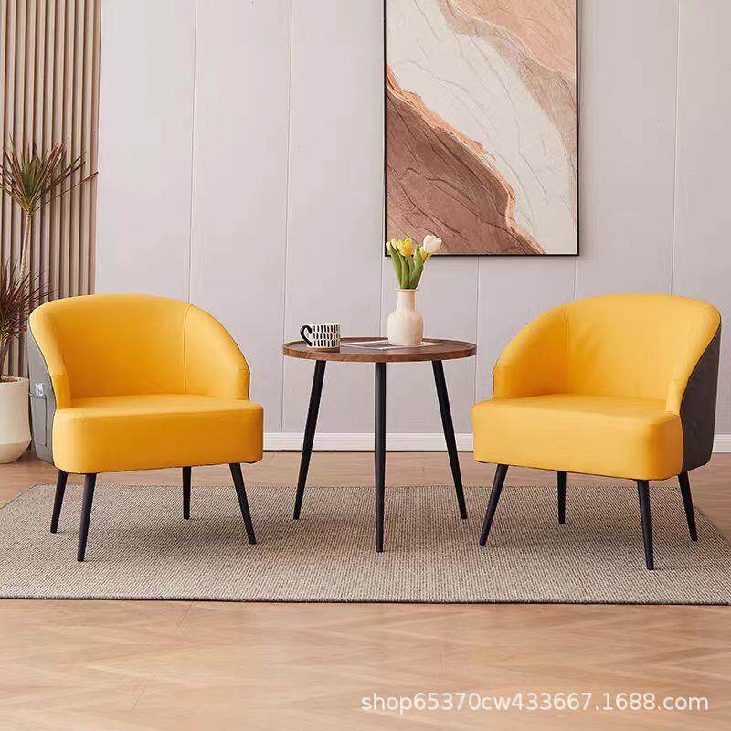 单人沙发椅小户型休闲洽谈桌椅简约现代皮艺沙发欧式单人沙发椅子