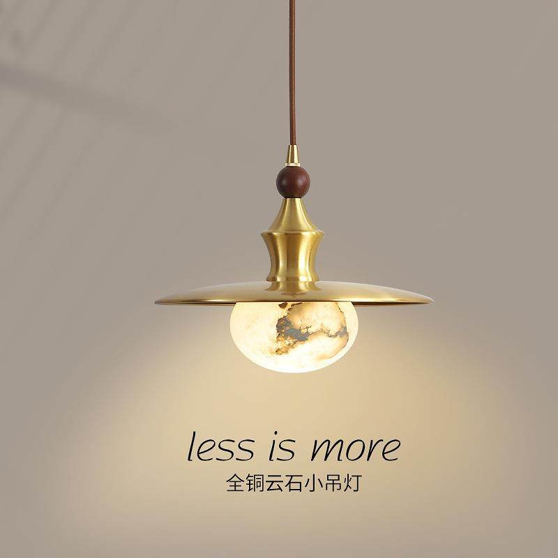 中古风全铜云石吊灯复古风茶室吧台吊灯具新中式卧室床头小吊灯