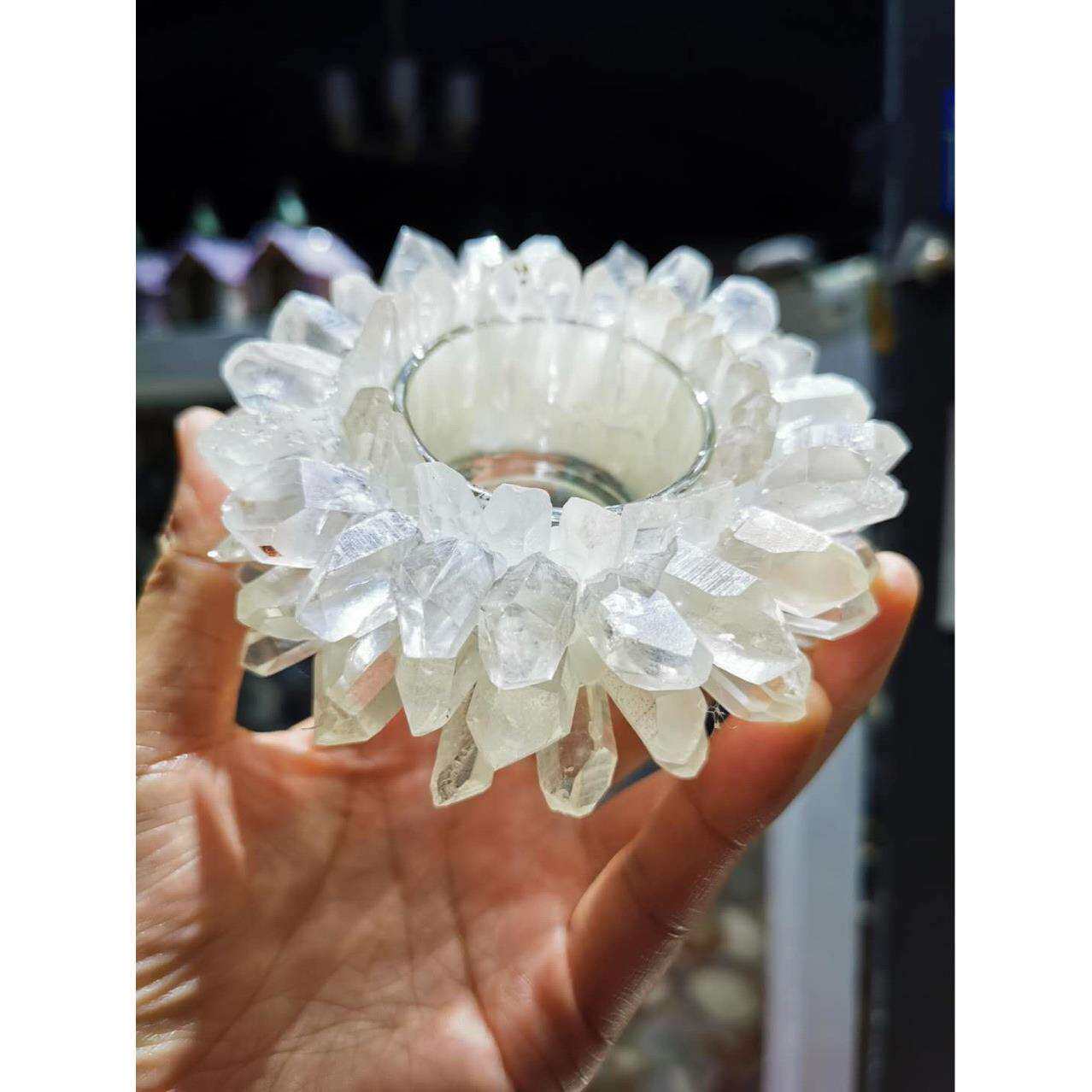 天然白水晶晶柱手工原矿烛台白水晶碎石烛台外贸热销款工厂直销 - 实物图