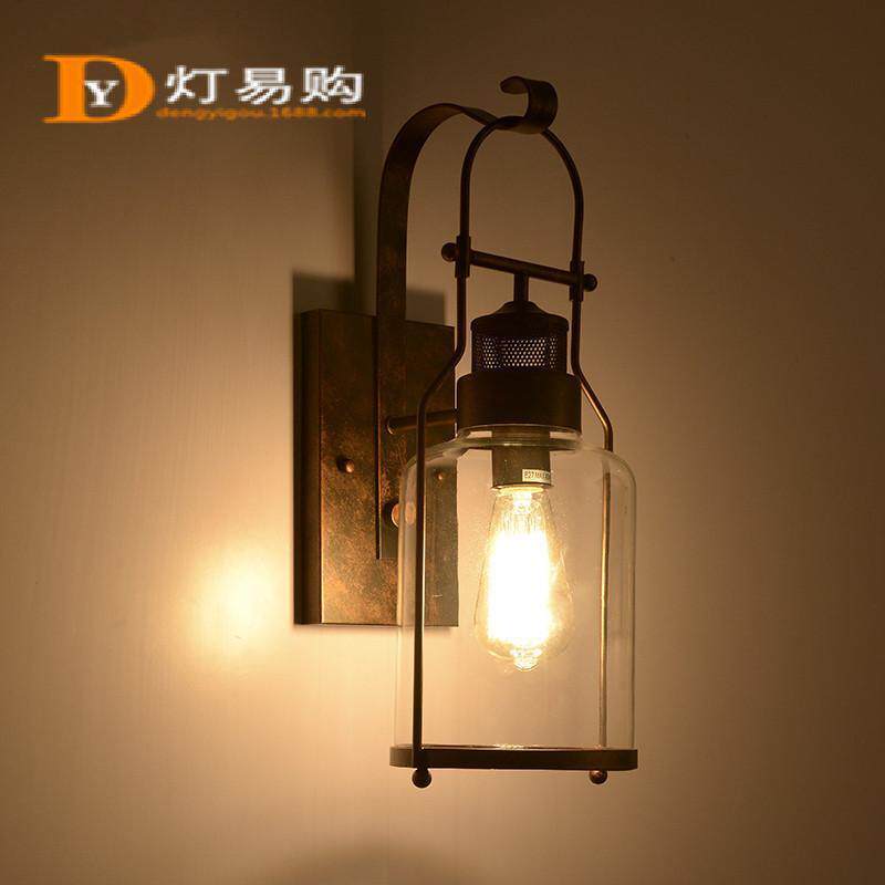 美式乡村工业风格仿古loft卧室床头复古铁艺玻璃壁灯酒吧过道灯