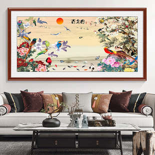 定做鸟画百鸟凤挂l画新中厅朝式客沙发背景墙壁图花图挂画孔雀牡