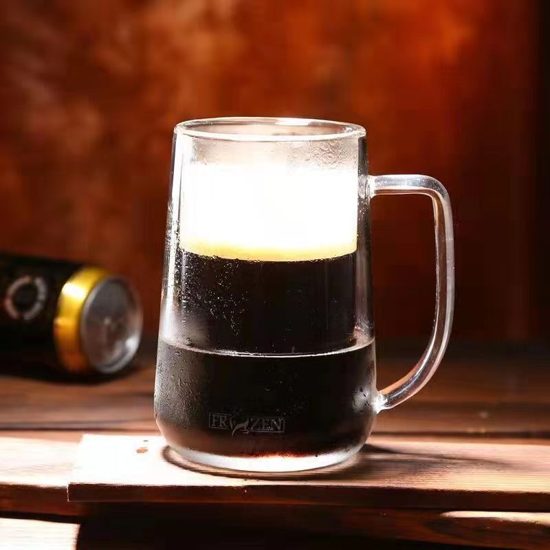 新款高硼硅玻璃双层杯冷冻杯香槟B杯耐高温大容量啤酒杯夏季冰冻