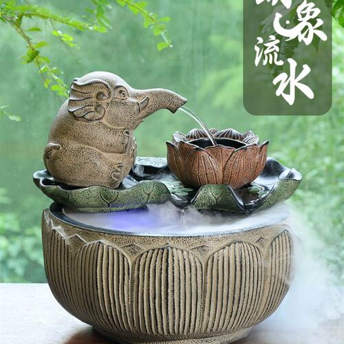 办公室装饰大象吐水流水生财摆件循环水茶室N布R置鱼池茶桌水系景
