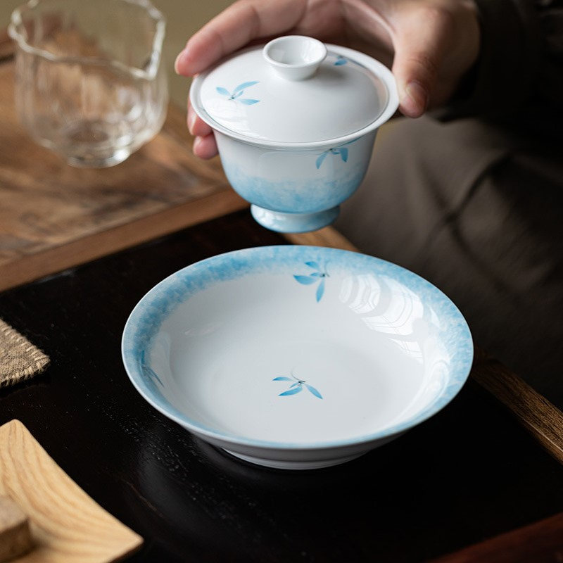 观岚手绘陶瓷壶承家用储水养壶托盘盖碗底托小干泡盘茶托茶点盘