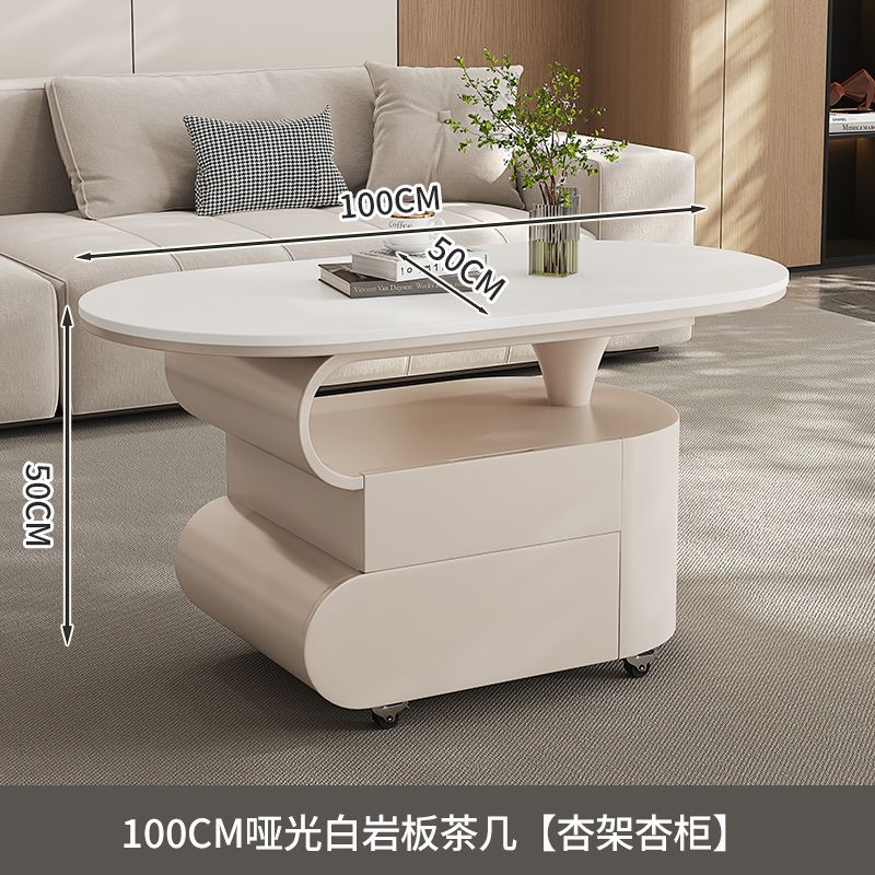轻奢现代简约风家用客厅小户型沙发边创意设计椭圆岩板小推车茶几