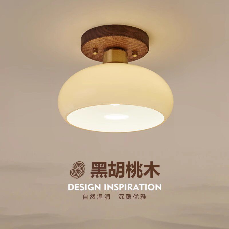 走廊灯过道灯轻奢胡桃木中古风吸顶灯日式复古入户门厅玄关阳台灯