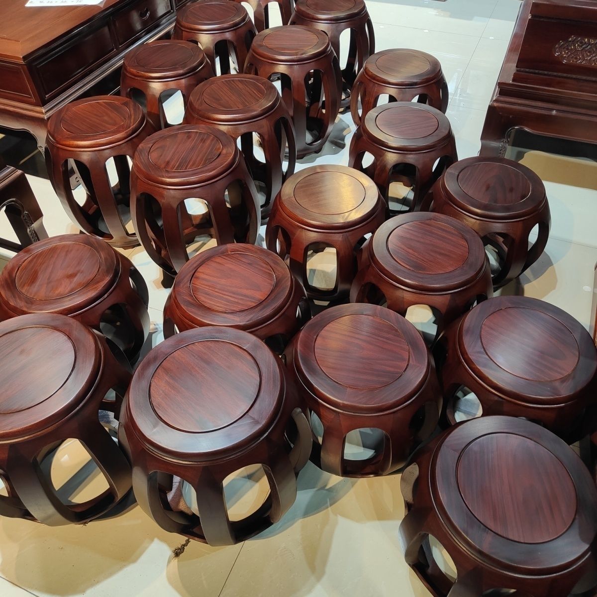 古筝凳矮凳黑酸枝红木色茶桌鼓凳仿古中式家用凳子客厅实木圆凳子