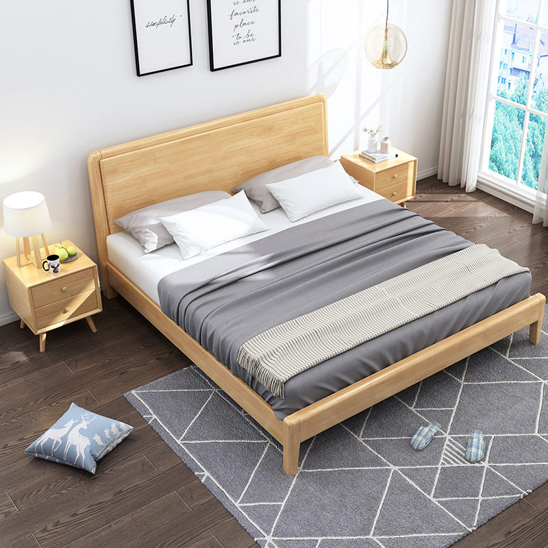 公寓床出租房北欧风格1.2双人大床主卧全实木床现代简约1.8米1.35