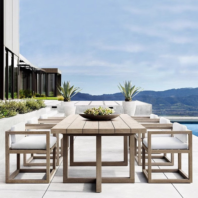 户外桌椅庭院别墅防腐木休闲柚木旧色餐桌民宿花园实木茶桌椅组合