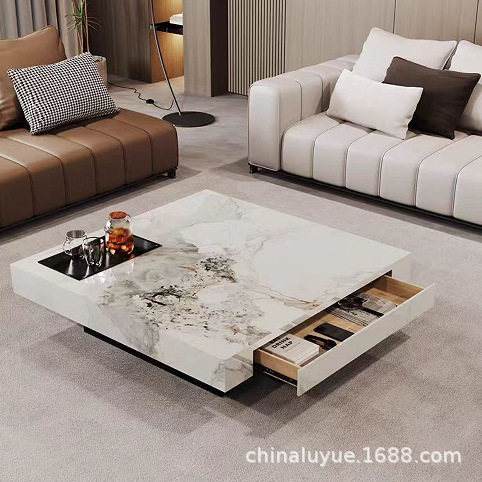 现代简约岩板小户型意式极简方形茶几客厅家用高级落地茶几桌子