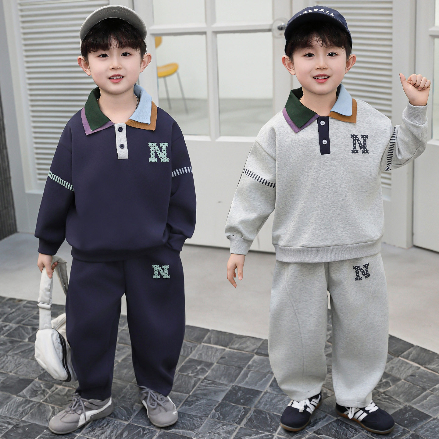 安奈儿联名男童春装套装2026春秋polo衫宝宝衣服卫衣裤子两件套潮