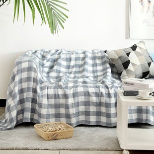 沙发三层巾纱布沙发垫日式 盖布四季 格子毯盖毯通用毛巾套罩
