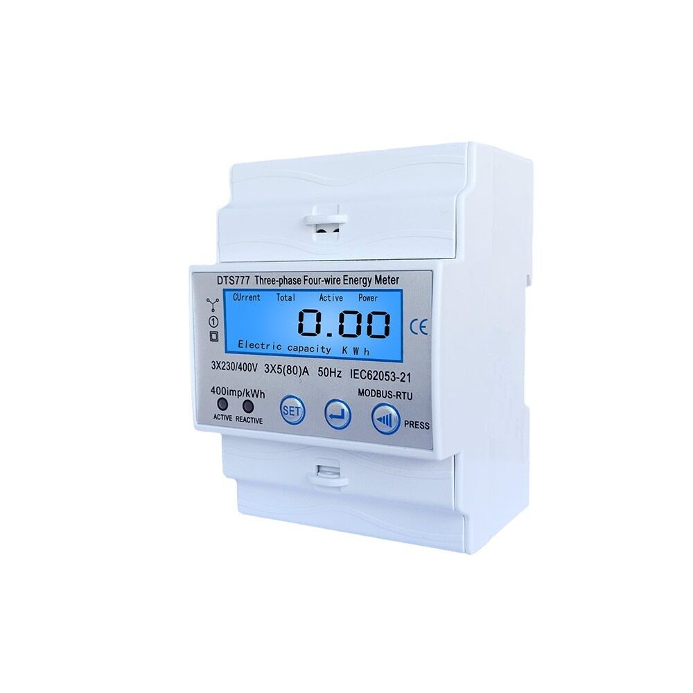 4P电表英文外贸出口三相导轨式电能表多功能背光380V400V厂家RS48
