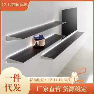 不锈钢一字层板墙上带灯发光置物架网红直播展示架发光服装店架子