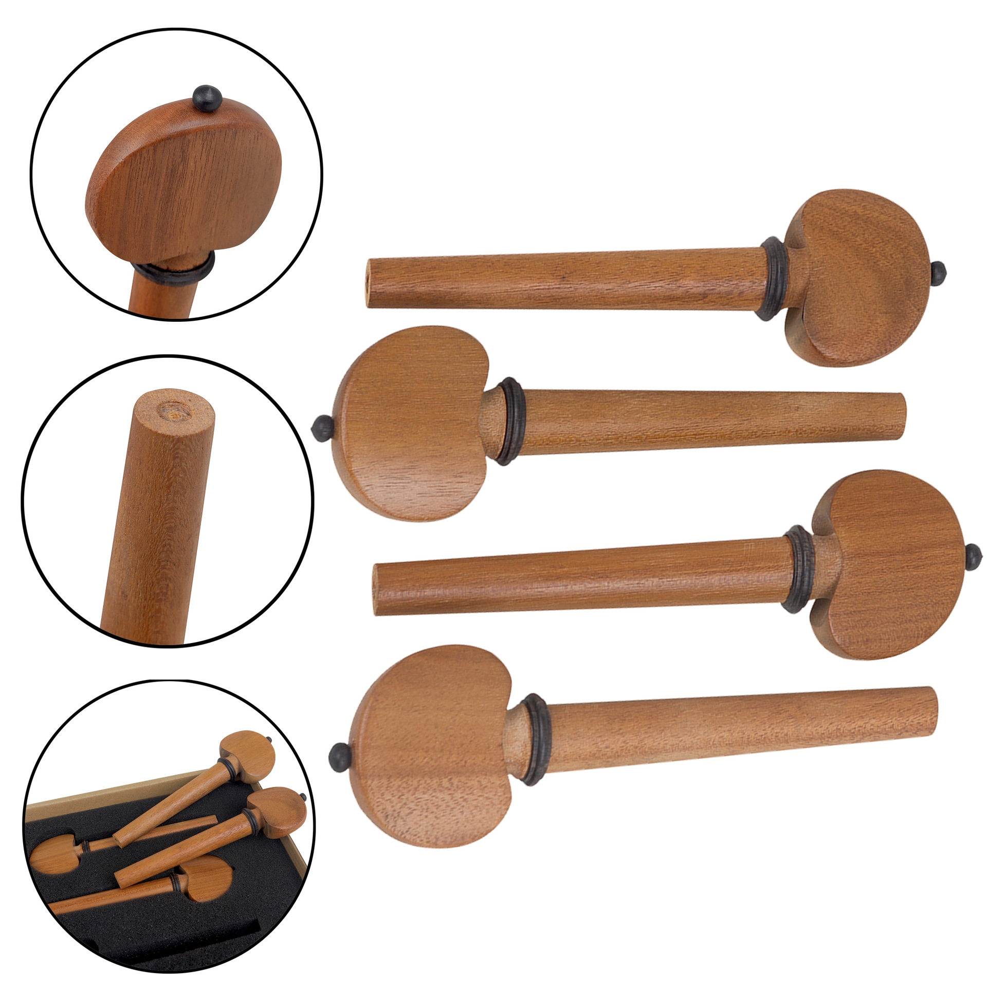 大提琴弦轴纯天然苏木镶乌木高档四个装纸盒包装提琴弦轴乐器配件