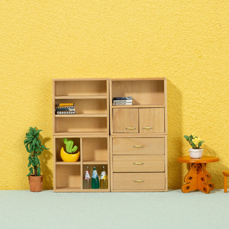 DIY娃娃屋模型1:12微缩迷你家具白色组合柜仿真家具展示柜工艺品