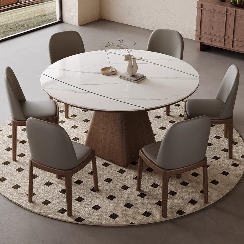 小户型岩板实木方圆伸缩餐桌椅