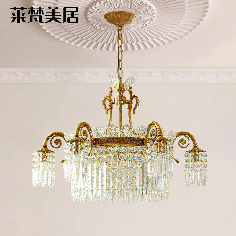 莱梵美居欧式全铜水晶吊灯法式轻奢别墅客厅餐厅门厅卧室奢华创意