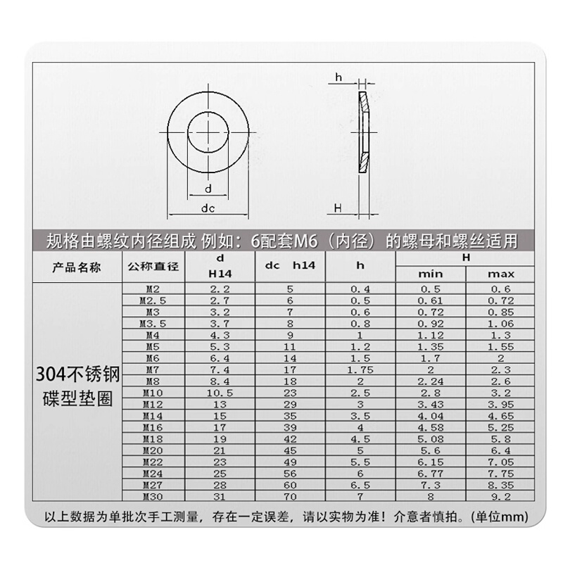 304不锈钢碗型垫圈  DIN6796碟型垫圈 内凹垫圈 不锈钢碗垫M3-20 农用物资 苗木固定器/支撑器 原图主图