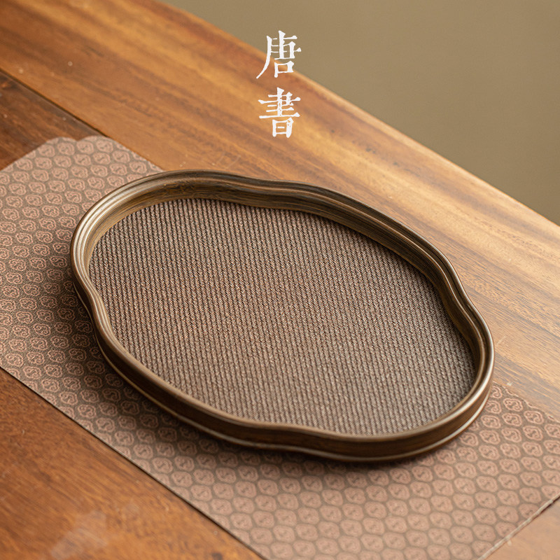海棠竹制托盘手工编织茶台家用高档轻奢干泡台复古简约壶承小茶盘