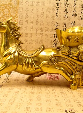 纯铜马拉白菜元宝车摆件马上发财家居客厅办公室招财风水装饰摆设
