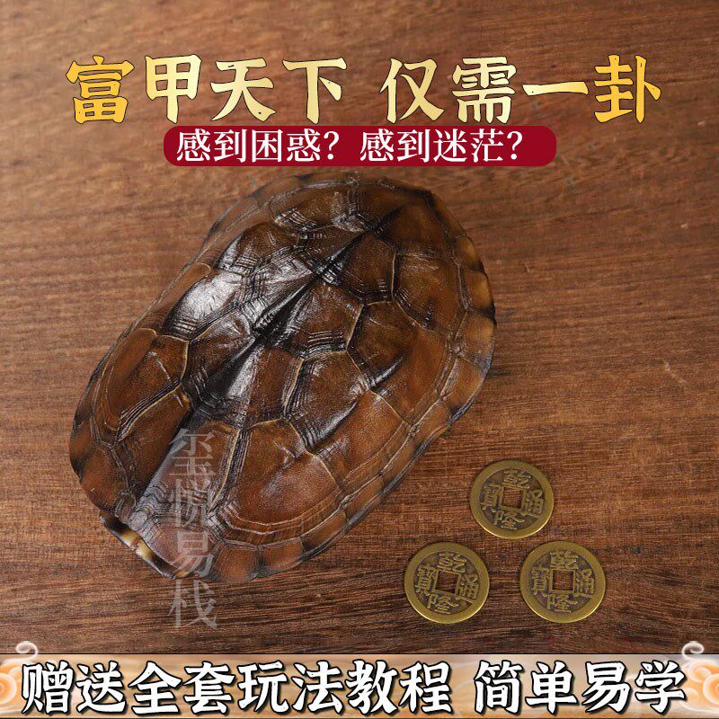 周易卦卜铜钱龟壳爻六铜钱工具真龟甲六爻铜钱摇卦算挂用品64卦牌