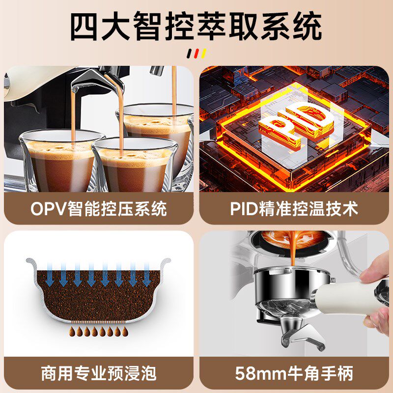 德国Derlla全半自动意式咖啡机家用小型研磨一体现磨豆冲泡打奶泡