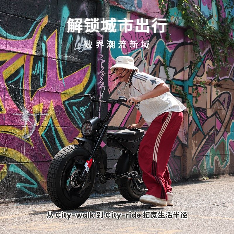 Polyride新款城市出行骑行通勤减震变速胖胎越野电助力电动自行车