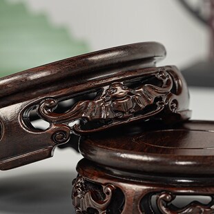 精选黑檀木圆底座盆景盆栽鱼缸黑檀木雕茶壶花瓶底座奇石实木摆件