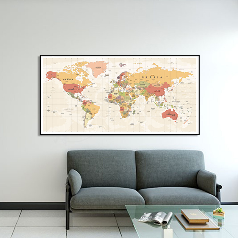 精选中英文世界地图客厅沙发背景墙装饰画办公室挂画书房壁画墙画