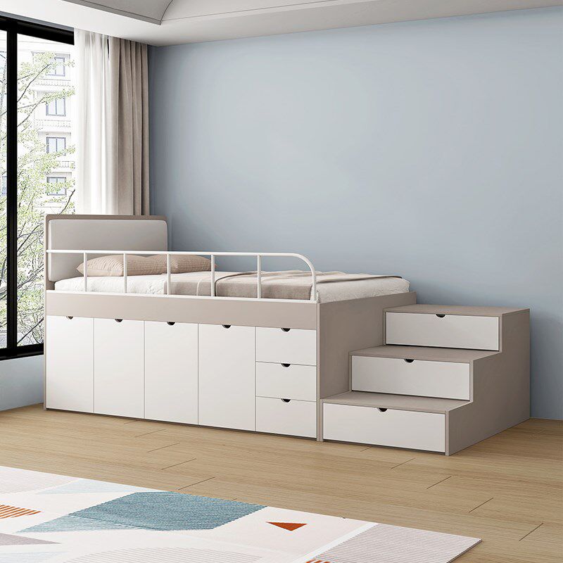 精选半高床衣柜床一体带护栏小卧室高箱储物床多功能儿童实木榻榻