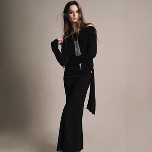 2025ZA秋季新品优雅知性学术风长袖垂感柔软按扣连衣裙女 2298616