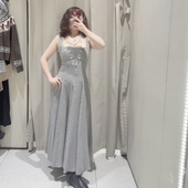 新品 女装 复古风无袖 2026ZA春季 方领吊带格纹迷笛长连衣裙 3152302
