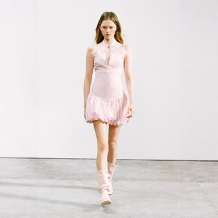 2026ZA春季新品女装温柔风府绸挂脖领气球版型短款连衣裙 5107302