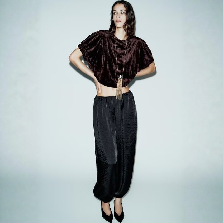 极简风松弛感气球版型天鹅绒上衣