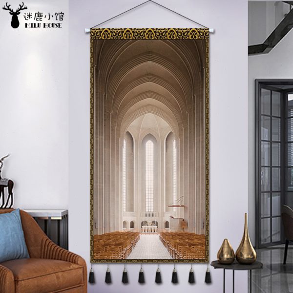 客厅大号挂画玄关布艺挂布背景布建筑艺术北欧简约装饰画墙面挂毯图片