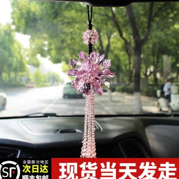 水晶粉时尚女网红新款流苏吊坠车载挂饰车内饰品士后视镜汽车挂件