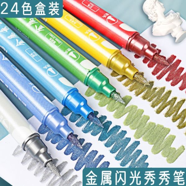 闪粉标记笔啫喱软荧光色12学生用金属套装手账秀丽笔记号笔头双头