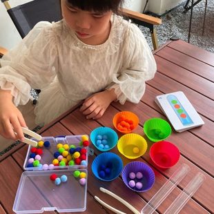 游戲彈珠夾幼兒園筷子認知顏色道具玻璃珠珠子夾彈珠教具夾游戲夾