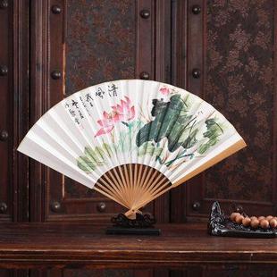9寸手绘苏工玉竹女中国风礼品书画文玩山水花卉舞台扇子 折扇男士