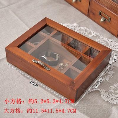 新品盒实木复古饰防尘首多格子桌面手表耳环收纳盒印胶带手串章整