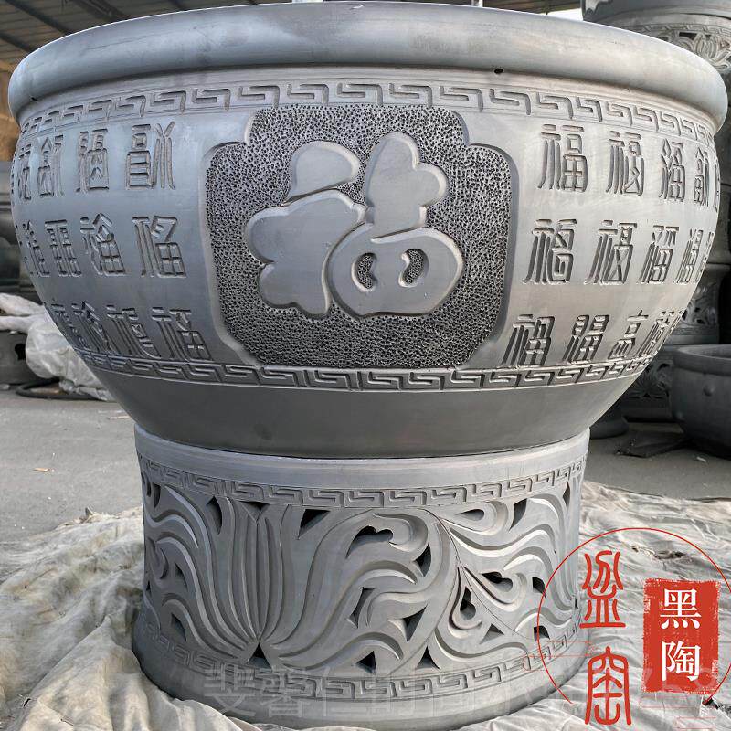 新品家用室外大型鱼缸庭金院门养荷花睡莲泥鱼乌龟海黑陶落地瓦盆