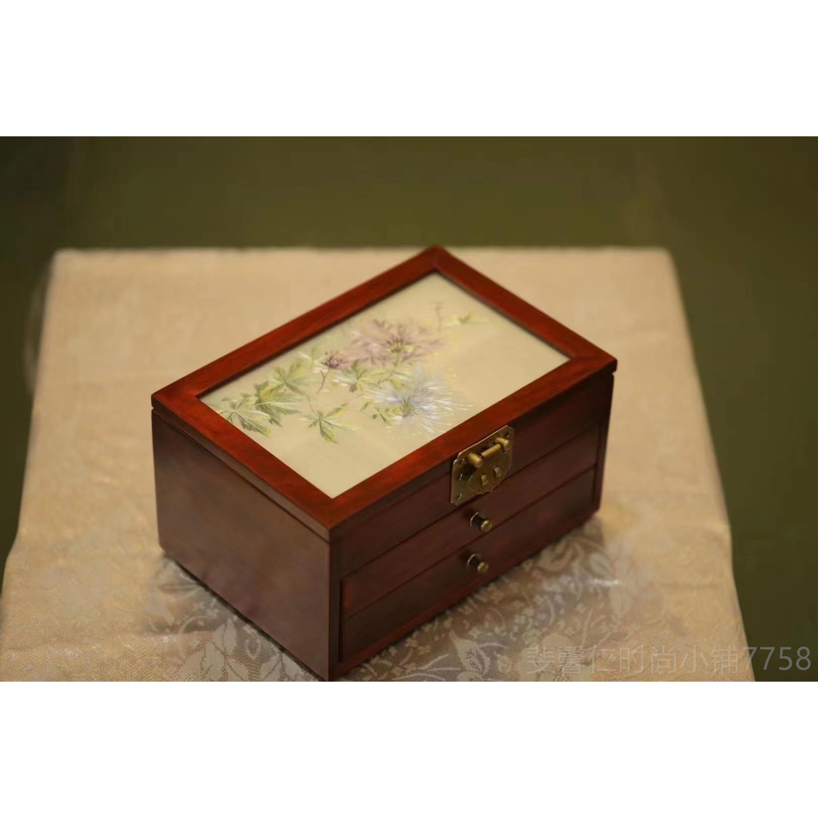 新品蘇繡古雙品面繡實(shí)木首飾盒新中式致復(fù)風(fēng)格三層收納精送禮佳結(jié)
