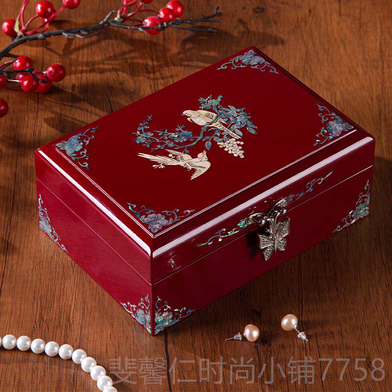 新品鲍丰贝艺漆器贝壳首饰盒木制礼珠古风结婚宝礼物品盒中宝式珠