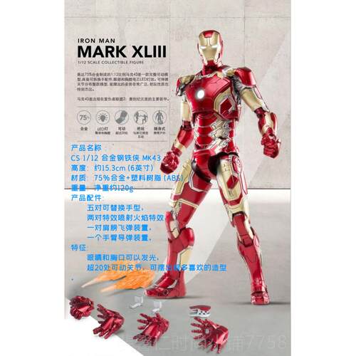 新品玩具礼品 1/12 CS钢铁侠m21办合金手版漫威正周边 兵人模k型