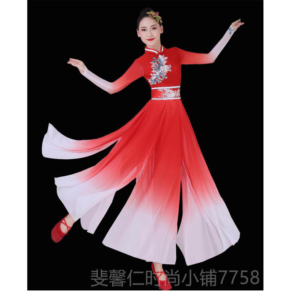 新品新款服古典纱衣演出长裙仙女中国风女飘逸代服装开舞现场扇子